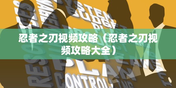 忍者之刃视频攻略（忍者之刃视频攻略大全）