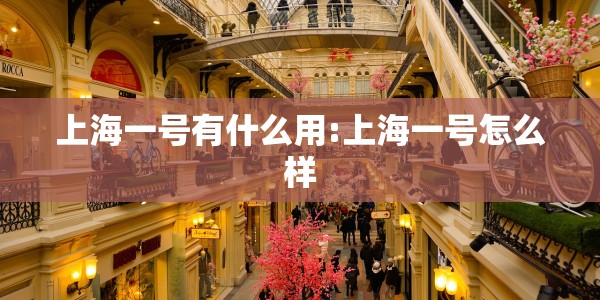 上海一号有什么用:上海一号怎么样
